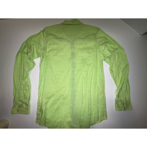 Twenty X  Women's Long Sleeve Western Shirt Polka Dot Lime Green & Turq/blue - Picture 10 of 12